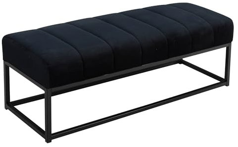 Wohnling Sitzbank Samt Schwarz 108x40x40 cm Flur Polsterbank mit Metallgestell, Design Bettbank Schlafzimmer Gesteppt, Flurbank Garderobenbank Modern