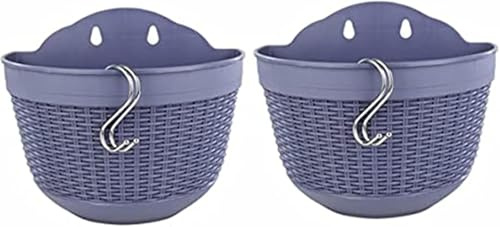 Lot de 2 pots de fleurs à suspendre au mur, semi-circulaires, en plastique, avec crochets, pour clôture, balcon, terrasse, 25 cm, bleu