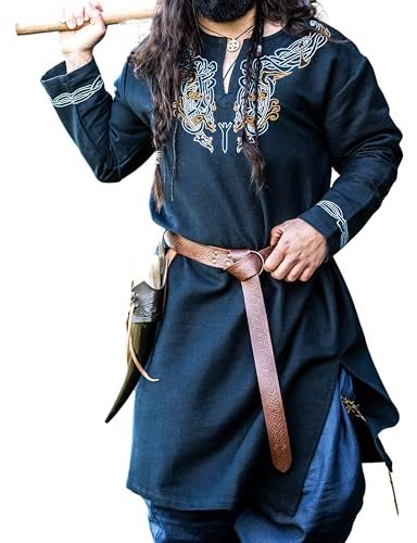 Leonardo Carbone® Wikinger Tunika Snorri - Mittelalter Kleidung Herren, Mittelalter Hemd, Karneval Kostüm Herren, Wikinger Tunika, LARP-Kleidung - 100% Baumwolle mit Urnes Stickerei