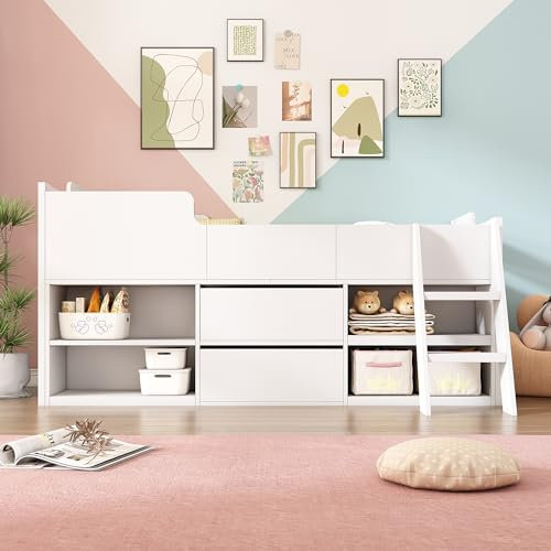 ds. distinctive style Cabin Bed Mid Sleeper Bed 3ft (90 x 190 cm) Kids Wooden bed with Drawers, Shelf and Storage for Kids Teens Adults (Frame Only) (White)