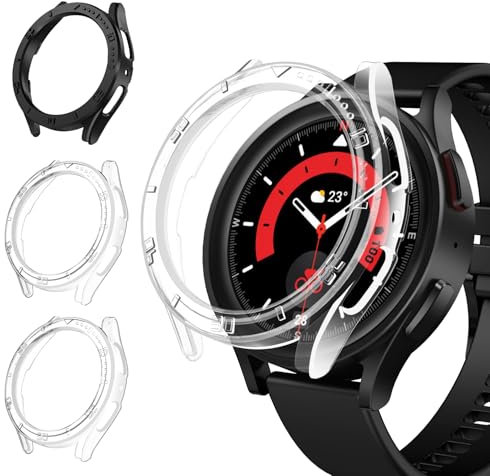ivoler 3 Pièces Coque Dur HD Clair pour Samsung Galaxy Watch 5 Pro 45mm, Ultra Mince Étui de Protection Antichoc, Anti-Rayures Rigide PC Bumper Housse Case (2 Transparent + 1 Noir)