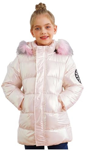 CHICTRY Giacca con Cappuccio Rimovibile Bambina Ragazza Cappotto Caldo Invernale Parka Capispalla Lucida Giacca Imbottita Antivento Giubbotto Snowsuit Rosa 9-10 anni