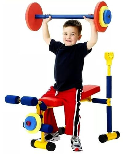 Hantelbank-Set FüR Kinder, Spaß Und Fitness, FüR Kleinkinder, Verstellbares Sport-TrainingsgeräT Mit Beinpresse Und Langhantel