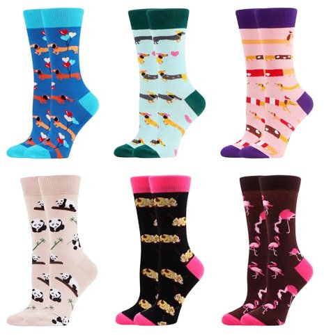 WeciBor Damen Lustige Bunte Socken, 6 Paar Mehrfarbig Tier, Größe 39-42