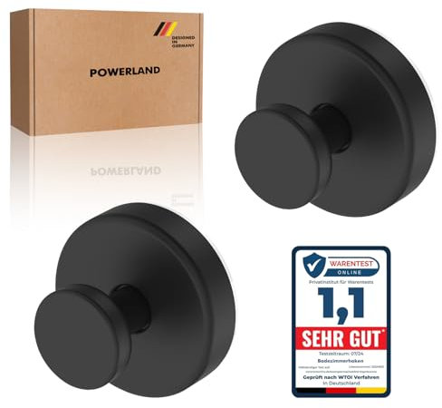 Powerland Crochet Mural Salle De Bain En Acier Inox Imperméable, Poids Jusqu'à 8 Livres, Adhésif Pour Cuisine, Verre, Miroir, Tuile - Accrocher Serviette, Peignoir