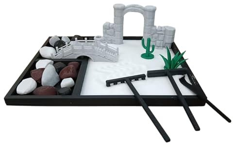Sulxyi Tisch-Zen-Deko-Garten-Set,Miniatur-Zen-Garten-Set,Desktop-Meditations-Yoga-Zen-Garten-Set - Japanisches Tisch-Zen-aus Stein und Sand, kleines Meditations-Zen-Garten-Set für Frauen und Männer