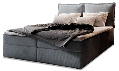 Masseno Boxspringbett LENTE 140x200 cm Komplett-Set mit Matratze und Topper, Polsterbett mit Zwei Bettkästen -Graphitfarben, Lincoln 90