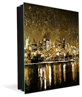 Schlüsselkasten mit Magnetischer Glas-Whiteboard – Vielseitiger Wandorganizer für Zuhause, Büro und Gewerbe – Schlüsselkasten zur Wandmontage – Schlüsselorganizer – KN23 Serie abstrakter Konzepte 2
