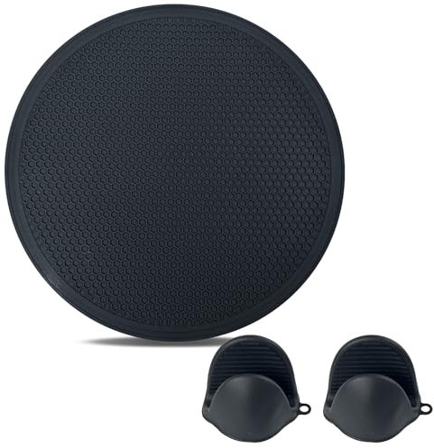 2PCS Silicone Pot Holders for Kitchen 1 Pair Silicone Oven Mitts Pair Mini Oven Gloves Non-Slip Silicone Hot Pads for Removing Hot Pots, Baking Pans, Pot Lids (Black)