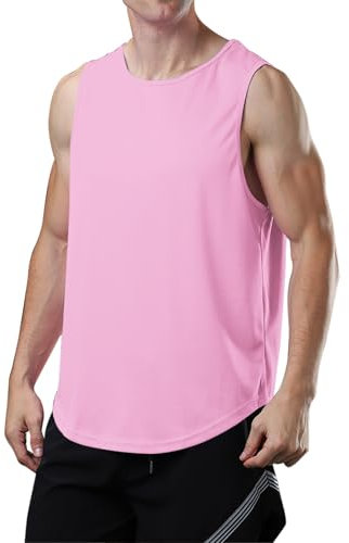 meioro Herren Mesh Tank Top, Atmungsaktives Ärmellose Shirt Angepasste Muskelshirt, Sport Rundhals Tank Tops Männer Sommer Gym Workout Funktionsshirt Bodybuilding Fitness Unterhemd(Rose,L)