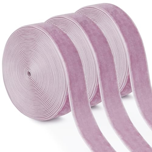 Uiopa 3 Rouleaux Ruban Rose en Velours 15mm x 4,5m Ruban Cadeau Emballage Ribbon Tissu Décoratif pour Mariage, Invitations, Couronnes, Fête, Artisanat