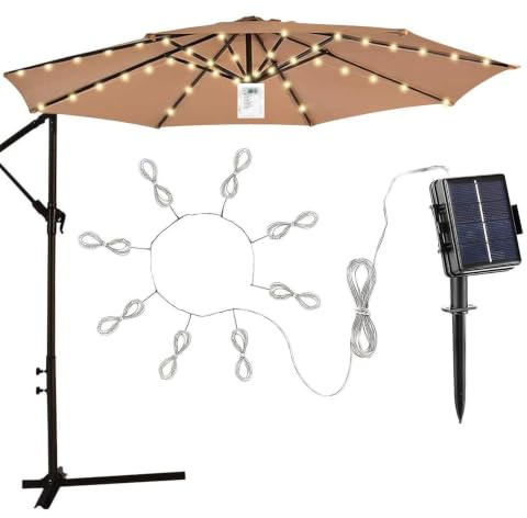 Umbrella Light Solar Operated, 8 Modes Patio Umbrella Light with 104 LEDs, Water Resistant IP67, Decorative Solar Powered for Garden Patio Pool Backyard Lawn Deck