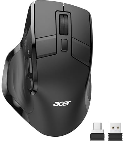 Acer Mouse Wireless Tri-Mode con Schermo OLED, Mouse Bluetooth 4000 DPI | Per 4 Dspositivi (2,4 GHz + Bluetooth 5.2 + cablato), Mouse Ergonomico Ricaricabile, 5 Pulsanti Programmabili per PC