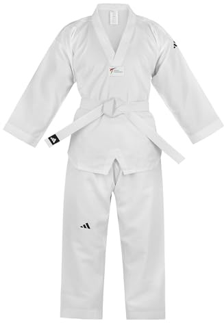 adidas WT Approved Taekwondo Dobok - Suitable for Beginners | Made of Polyester, Lightweight & Breathable, White Belt Included, Training & Sparring, For Men, Women and Kids,