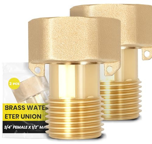2x Instalguru Wasserzähler Verschraubung 3/4''x1/2'' Gewindefitting Messingfitting Rohrverbinder Messing Wasseruhr Rohrverschraubung Dichtung Zentralheizung