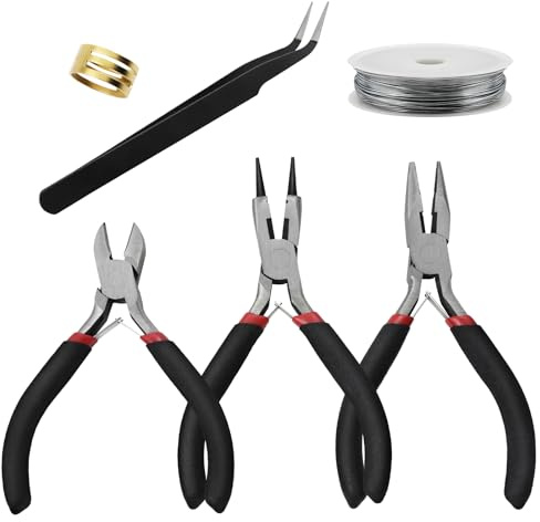 MSIHEY Schmuckzangen set, Zangen für Schmuckherstellung Beinhaltet eine Rolle 304 Schmuckdraht set Edelstahl für Schmuck, DIY, Handwerk, Schmuckreparatur Zubehör & Modellbau Werkzeug