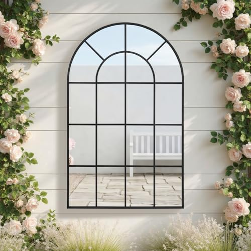 Reflix Garden Outdoor Mirror, 120 x 75 cm Wall Mirrors for Decor, Window Mirror with Aluminum Frame for Hallway,Living Room,Bedroom, Entryway, Black
