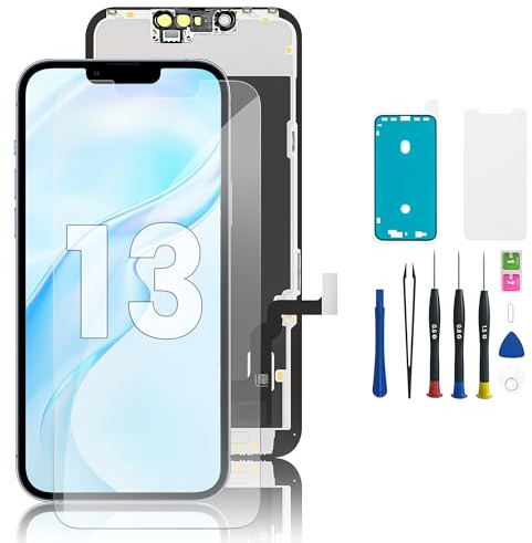 Hoonyer LCD Display Ersatz Set für iPhone 13 (6,1 Zoll), 3D Touch Bildschirm mit Rahmen & Digitizer, inkl. Reparaturwerkzeug, wasserdichtem Klebestreifen & gehärtetem Displayschutz