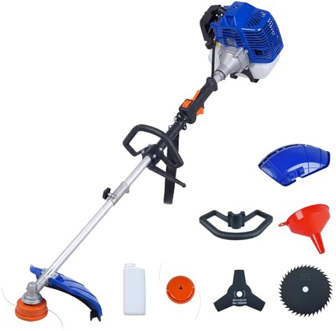 Garvee Débroussailleuse thermique 43CC 3-en-1 – Coupe-bordure multifonction avec lame 3 et 40 dents, largeur 33 cm, poignée anti-vibration, harnais – Outil manuel robuste pour jardin et pelouse – Bleu