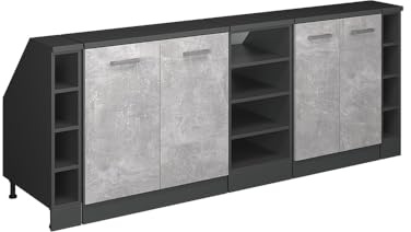 Vicco Küchenschrank für Dachschrägen R-Line, Beton, 210 cm 5er Set Schrankkorpuss 60 cm Tiefe, geeignet für schräge Wände und Variable Küchenmontage