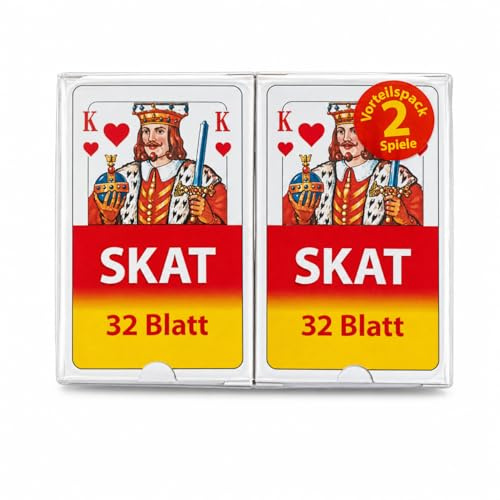 ReWu Skatkarten 2er Set – 2 Kartenspiele mit je 32 Blatt | Klassische Spielkarten für Skat, Doppelkopf & Kartenspiele, Kompaktes Kartenformat ca. 5,8 x 8,8 cm, Mit stabilen Schachteln