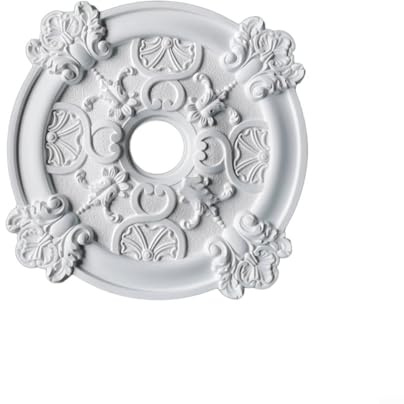 Rund PU takrosett 50 cm vit för taklampor och fläktar, dekorativt lock för att dölja monteringshål, enkel montering utan borrning, elegant design