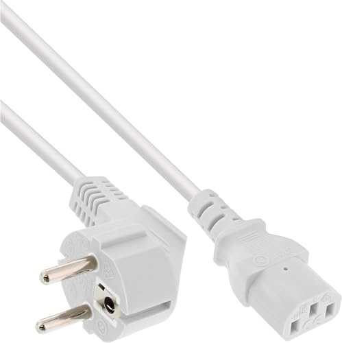 InLine 16651W Netzkabel, Schutzkontakt gewinkelt auf Kaltgerätestecker C13, 1m, weiß