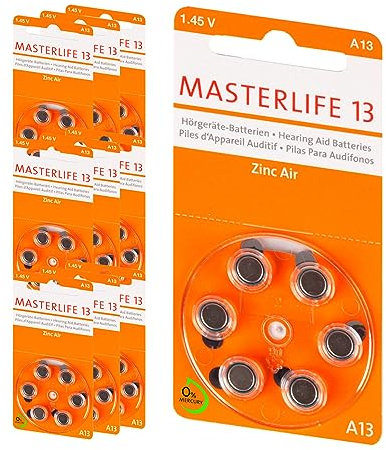 MASTERLIFE HÖRGERÄTE BATTERIEN Typ 13 PR48 orange A13 Batterie (60)
