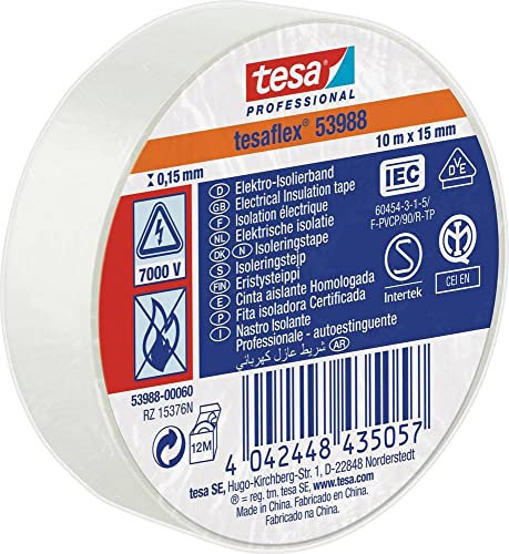 TESA 53988 Cinta Aislante Homologada 10m x 15mm Blanco