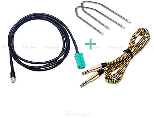 1neiSmartech Câble Aux Universel Entrée Jack Femelle 3,5 Mm Adaptateur Audio Pour Renault Clio Megane Modus Scenic Twingo Autoradio Update List + Kit Extraction + Câble Besync Nylon Or Smartphone
