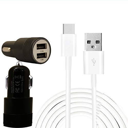 DOT. In Car Charger Dual USB Port LED 12-24V 3.1A Max With 1m Micro USB Charging Cable For Doro 2404 - Black Plus 1m Charging Lead