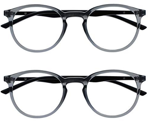 OPULIZE MET Blue Light Blocking Reading Glasses for Women Men, Slim Round Frame with Scratch Resistant and Spring Hinges, Computer Glasses with Anti-Reflective, Grey +2.5 (Pack of 2)