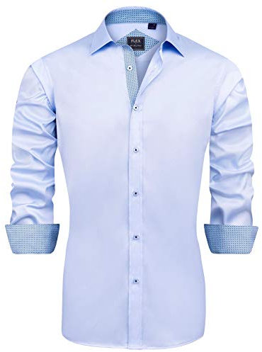 J.VER Mens Shirts Long Sleeve Smart Casual Formal Dress Non Iron Fashion Business Wedding Work Shirts for Men Blue XL