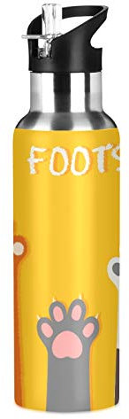 RELEESSS Bouteille d'eau isotherme en acier inoxydable Motif pattes de chat 600 ml