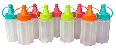 ZYBUX - Pack of 9 - Sauce Pots to Go, Plastic Pots with Lids for Condiments | Travel Squeezy Sauce Bottles - Salad Dressing Container 35 ml Bottle - Random Colours