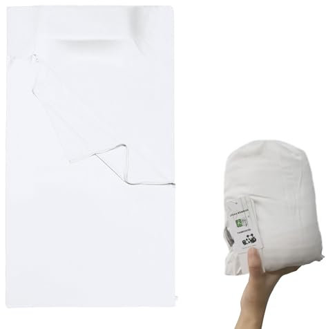 Cozysilk 100 % Viskose aus Bambus-Reisebettlaken – Reise-Bettwäsche für Hotelaufenthalte – weich, bequem, geräumig, leicht, mit Reißverschluss, Schlafsack, Einlage (weiß)