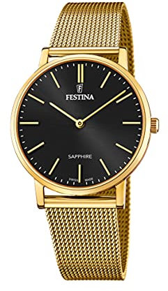 Festina Swiss Made Herrenuhr Analog Edelstahl 316L Gold - Quarz - Saphirglas, Wasserdicht 5 ATM - F20022/3 Classic Steel
