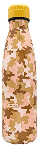 NERTHUS FIH 857 Bouteille double paroi Camouflage couleur désert, 500 ml, acier inoxydable, sans BPA, 18/8, 500 ml