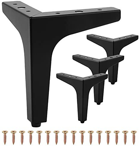 LANER 4Pcs Furniture Legs, Metal Furniture Sofa Legs, Modern Metal Triangle Furniture Feet DIY Replacement for Cabinet Cupboard Sofa Couch Chair Ottoman (10cm), Black