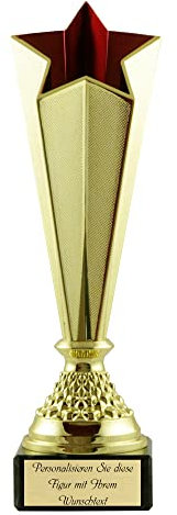 Big Star Award Pokal, Höhe ca. 28 cm, auf edlem Marmor montiert, inkl. Wunschtext auf hochwertigen Aluschild, Gold, Silber, Gold-rot, Silber-lila (Gold-rot)