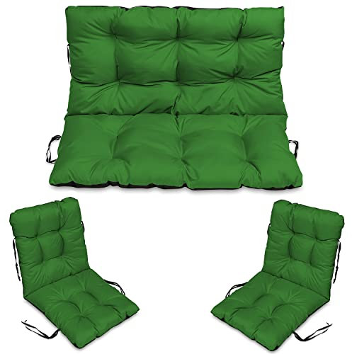 SuperKissen24. Sitzkissen Bankkissen Bankauflage - 140x50 cm und Rückenlehne 140x60 cm mit 2er 48x96 cm Stuhlkissen Set - Outdoor und Indoor - Grün