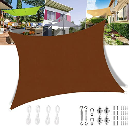 Pergola Protection des Rayons UV 3.5x6m Carre, Déperlant Pergola pour Jardin Terrasse Camping Fête Piscine, sur Mesure avec Kit de Fixation, Marron
