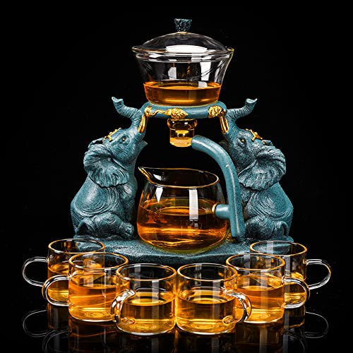 RORA Lazy Kungfu Glas-Teeservice, halbautomatisch, tropfenförmig, mit Teesieb, Glas-Teekannen-Set (Elefanten-Teeset + 6 Tassen)