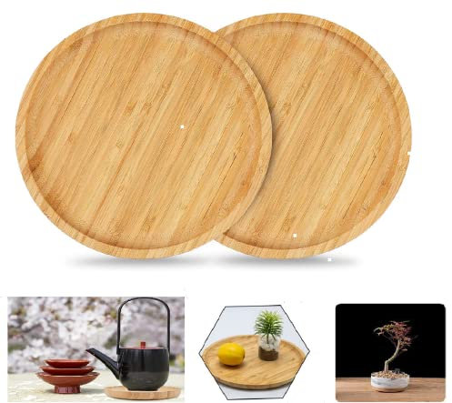 BUENTYA 2 Stück Runde Bambus Untersetzer 20 cm Bambusuntersetzer Untertasse Bambus Tablett Unterteller Natur Bambustablett Holztablett Rund Glasuntersetzer Blumentöpfe Bamboo Tray Round für Tassen