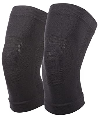 yeloumiss Kniebandage Elastische 1 Paar Atmungsaktive Leichte Kniestütze | Knie Bandage für Arthritis, ACL, Wiederherstellung von Verletzungen, Sport, Laufen, Fitness Unisex (L, Schwarz)