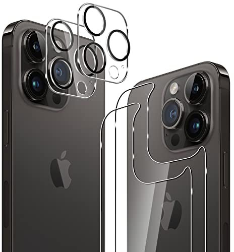 GEEMEE für iPhone 14 Pro Max 6.7 Rückseite Hinten für Panzerglas Schutzfolie + Kamera Schutzfolie,【2 Stück +2 Stück】 9H Filmhärte Gehärtetem Schutzglas Hohe Empfindlichkeit Displayschutzfolie