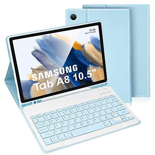 LAMA Samsung Galaxy Tab A8 Keyboard Case with Built-in S Pen Holder for Samsung Tab A8 10.5in 2021 (SM-X200/X205/X207) UK Layout, Slim Smart Galaxy Tab A8 Tablet Cover&Detachable Keyboard, Blue