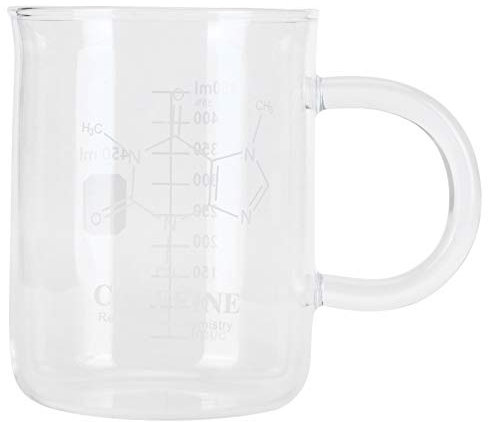 Caffeine Beaker Mug, Chemistry Mug 16 oz Borosilicate Glass Coffee Mugs with Handle and Measuring with Scale for Coffee, Latte, Tea or Hot and Cold Beverage Tea Coffee