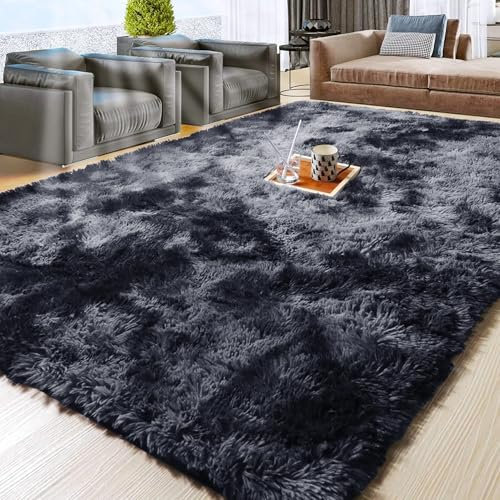 Aspire Homeware Rugs Living Room - Dark Grey Area Rugs for Bedroom Anti Slip - Modern Super Soft Thick Pile Fluffy Shaggy Rug Non Shedding (Tye-Dye Grey, 120x170 cm)
