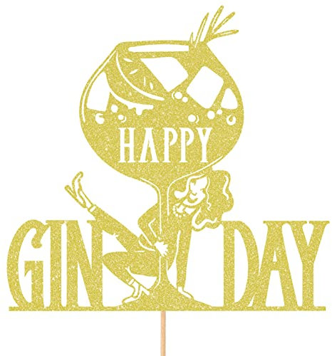 Funny Happy Gin Day Birthday/Hen Do Glitter Topper by Cakeshop | Custom Colour Dancing Gin Lover Alcohol Cake Decoration for Her 18th 19th 20th 21st 30th 40th 50th 60th 70th 80th 90th Champagne